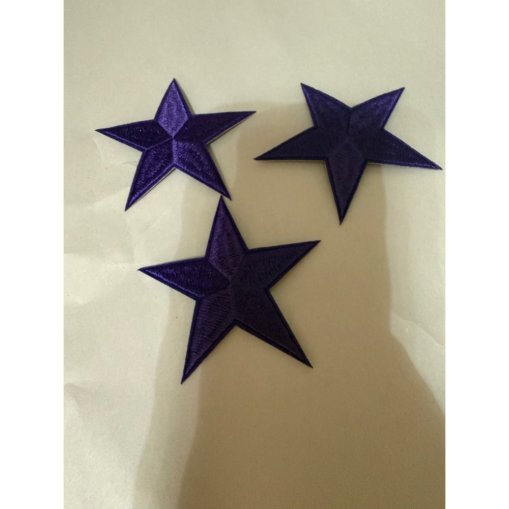 Purple Star Iron-On Patches Set of 3 Embroidered Applique 3.2" New